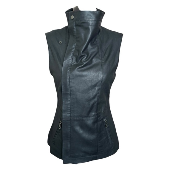 Kenna-T Asymmetric Zip Up Leather Vest Black XS - Picture 3 of 10